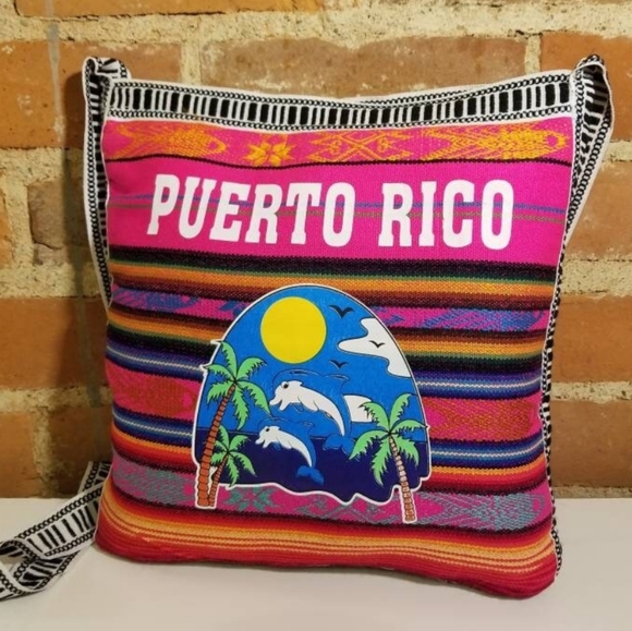 PUERTO RICO COLORFUL WOVEN PURSE WESTERN DOLPHIN PALM TREES MEXICAN PIANO PINK - Picture 3 of 7